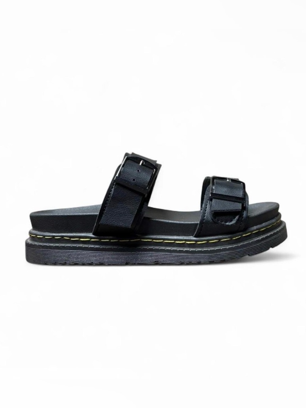 Black Sandals with Yellow Stitching - Picture 2 of 4